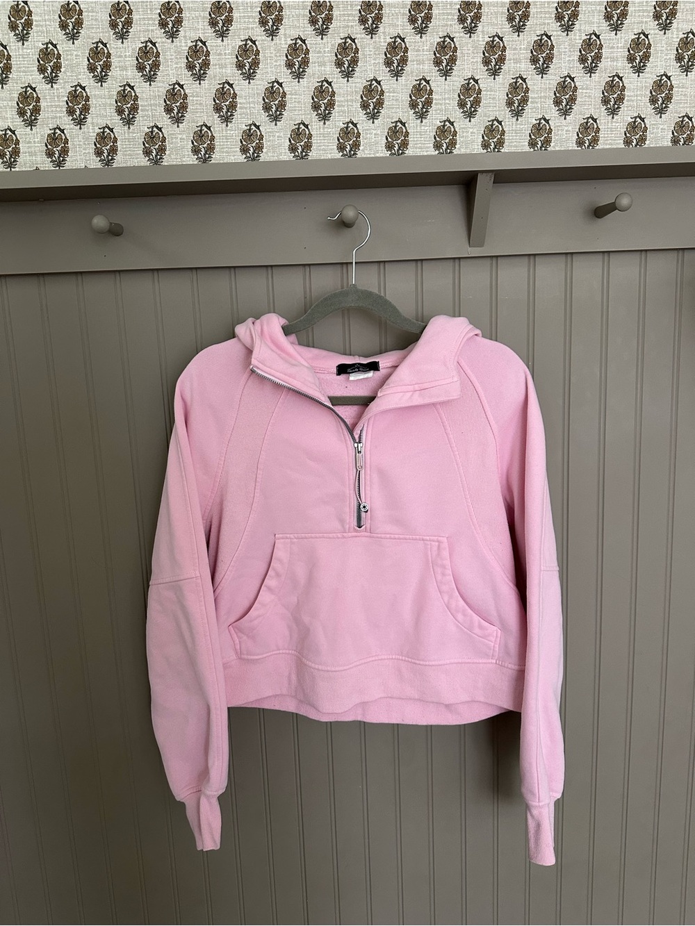 Cropped Light Pink Half-Zip Hoodie